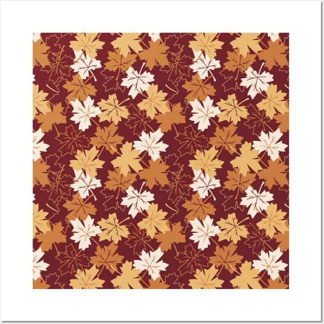 Golden Brown Autumn Quotes and Pattern Black Ver Wall Art by FlinArt